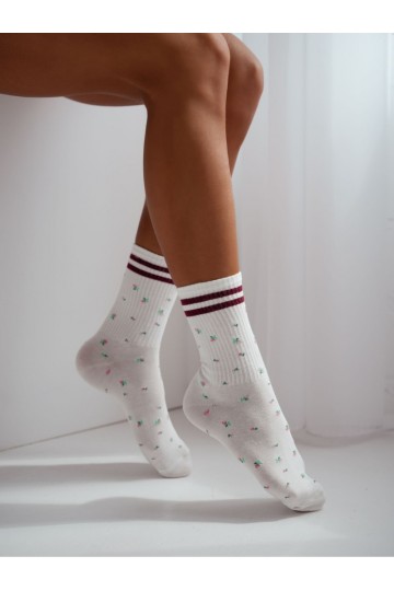 Calze da donna con fiori e strisce bordeaux Ecu