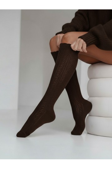 Collant da donna con elementi in pizzo Jodełka color cioccolato