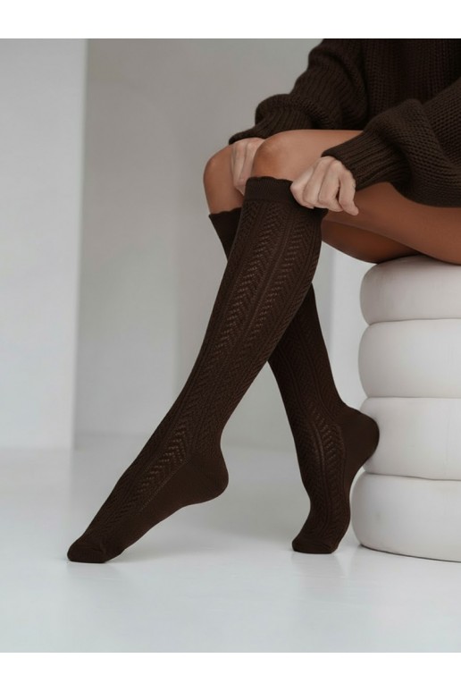 Collant da donna con elementi in pizzo Jodełka color cioccolato