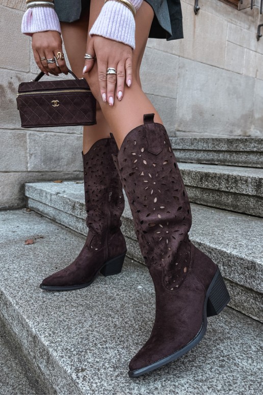 Stivali alti in stile cowboy con tacco marrone Salirae
