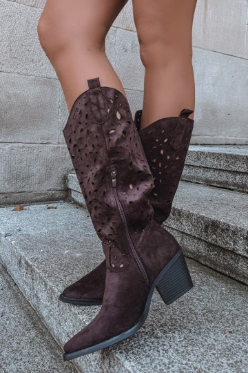 Stivali alti in stile cowboy con tacco marrone Salirae 2
