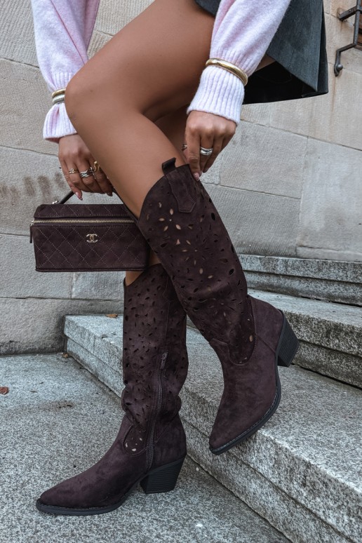 Stivali alti in stile cowboy con tacco marrone Salirae