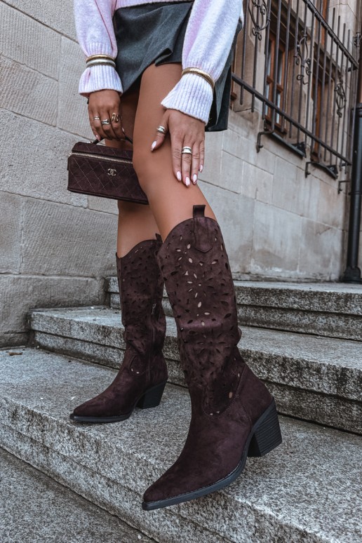 Stivali alti in stile cowboy con tacco marrone Salirae