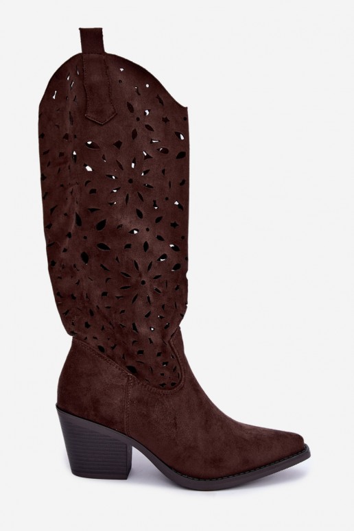 Stivali alti in stile cowboy con tacco marrone Salirae