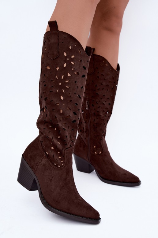 Stivali alti in stile cowboy con tacco marrone Salirae