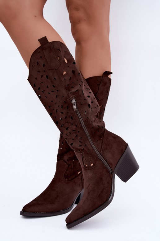 Stivali alti in stile cowboy con tacco marrone Salirae