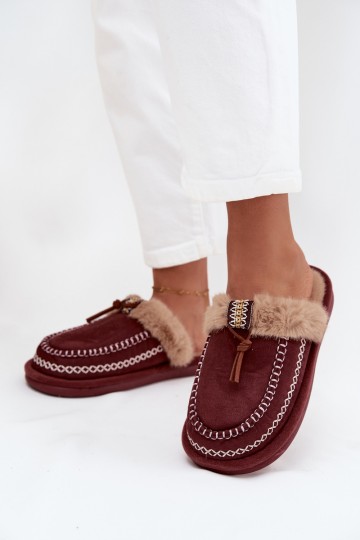 Pantofole da donna bordeaux con pelliccia Perivelle 2