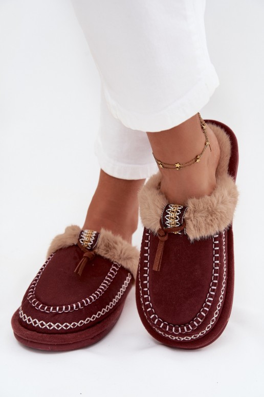 Pantofole da donna bordeaux con pelliccia Perivelle