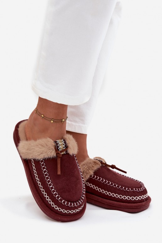 Pantofole da donna bordeaux con pelliccia Perivelle