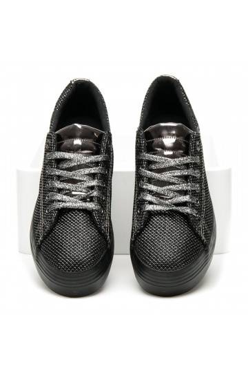 Scarpe platform esclusive nere e argento lucido AB-37S