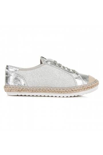 Espadrillas in tessuto grigio e argento HSYFA11S 2