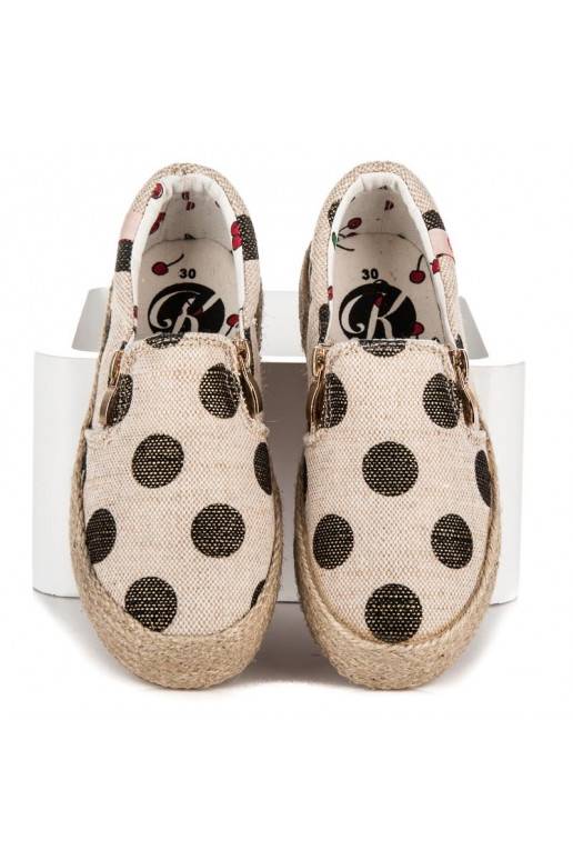 Scarpe in tessuto crema alla moda per bambini con zip decorativa e pois neri K1645004NE