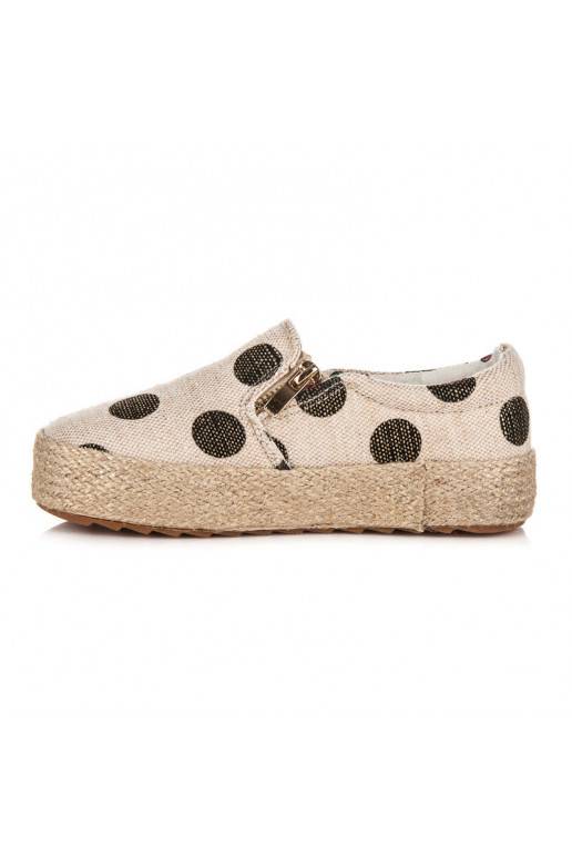 Scarpe in tessuto crema alla moda per bambini con zip decorativa e pois neri K1645004NE