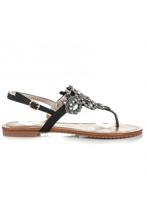 Sandali neri eleganti in stile indiano con cinturino per le dita D-6532B