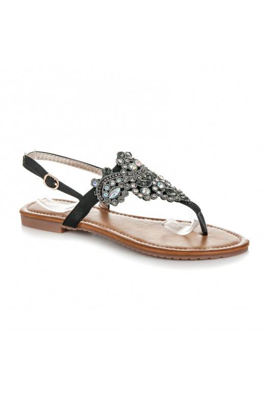 Sandali neri eleganti in stile indiano con cinturino per le dita D-6532B