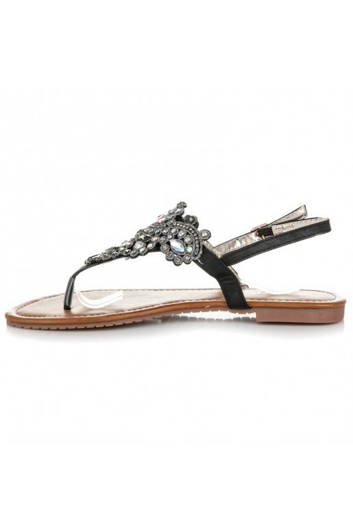 Sandali neri eleganti in stile indiano con cinturino per le dita D-6532B