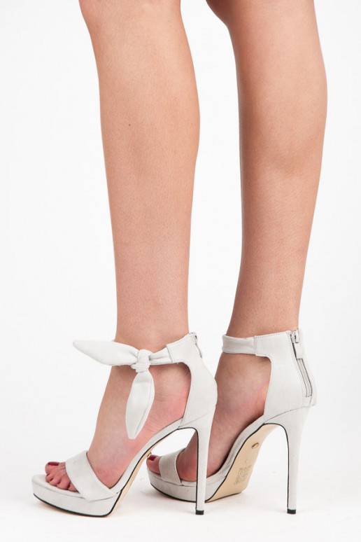 Zomšiniai pilki aukštakulniai sandalai surišamu užsegimu AF-8675G  - 2