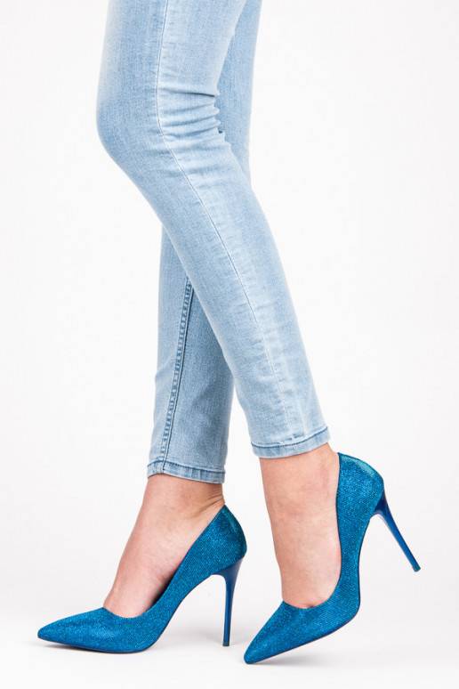 Blizgantys mėlynos spalvos bateliai su aukštu kulnu LEI-105BL  - 2 Blizgantys mėlynos spalvos bateliai su aukštu kulnu LEI-105BL  - 2