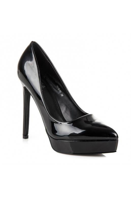 Scarpe a stiletto in vernice nera con plateau in punta