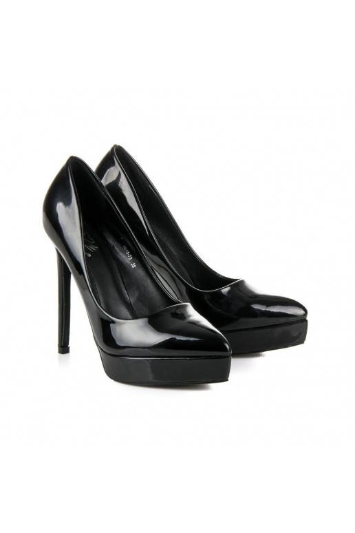 Scarpe a stiletto in vernice nera con plateau in punta