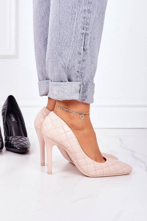 Scarpe con tacco alto trapuntate dallo stile elegante in colore beige di Rosanna
