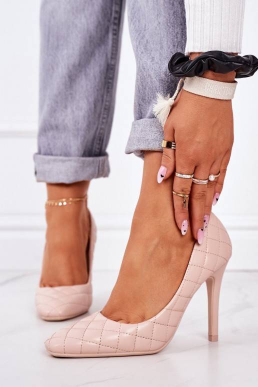 Scarpe con tacco alto trapuntate dallo stile elegante in colore beige di Rosanna