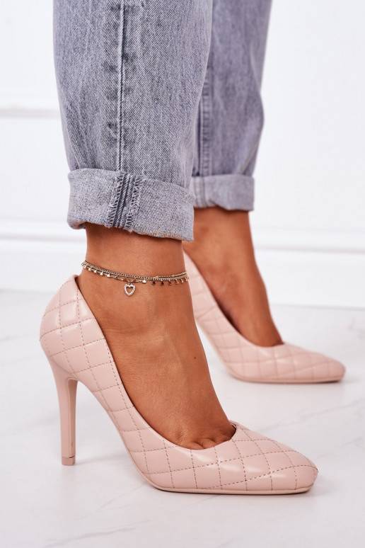 Scarpe con tacco alto trapuntate dallo stile elegante in colore beige di Rosanna