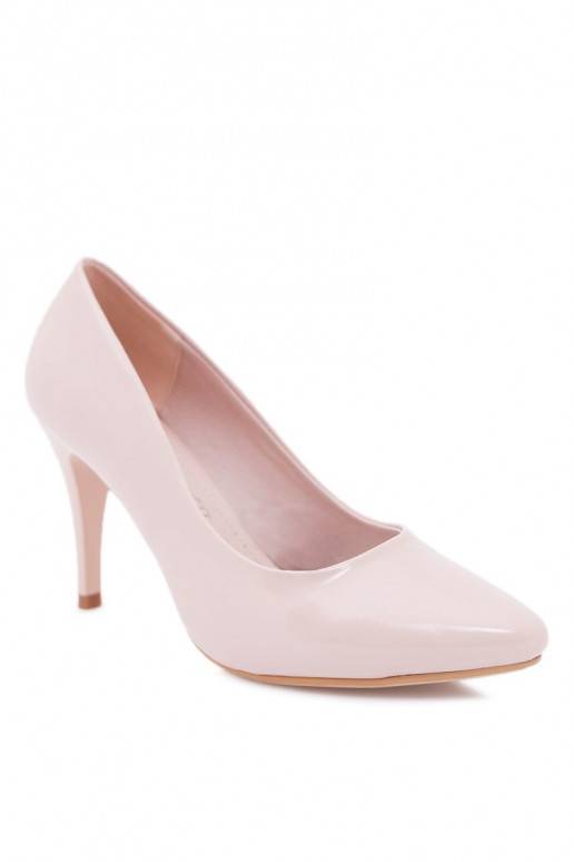Scarpe con tacco da donna con effetto vernice beige