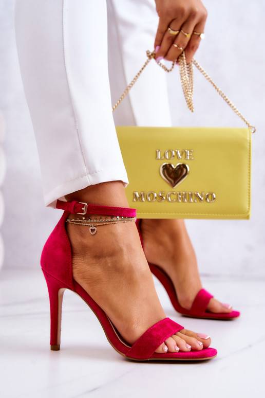 Sandali da donna con tacco sottile in camoscio rosa Massimo