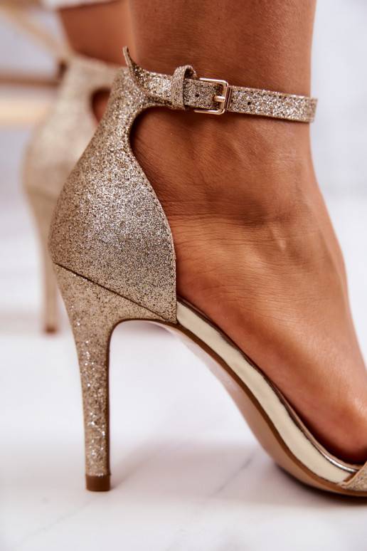 Sandali da donna con tacco sottile con glitter color oro Massimo