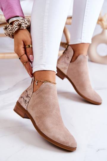 Stivaletti Stephanie beige in pelle scamosciata con stampa serpente 2