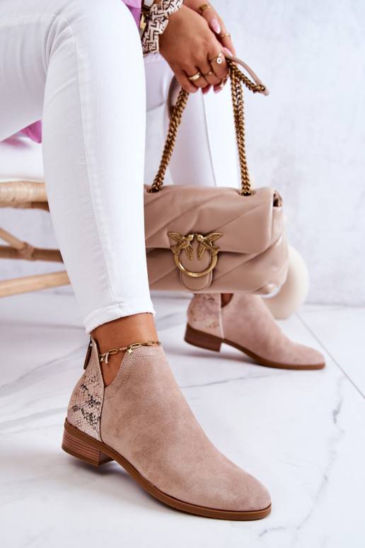 Stivaletti Stephanie beige in pelle scamosciata con stampa serpente