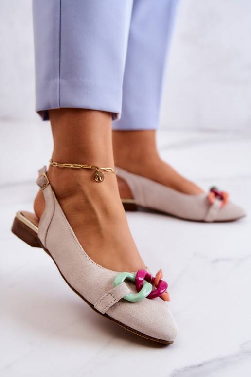Ballerine in camoscio con catene Scarpe avorio