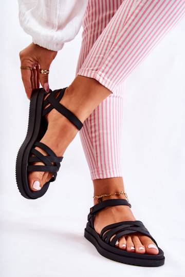 Sandali da donna con chiusure adesive di colore nero