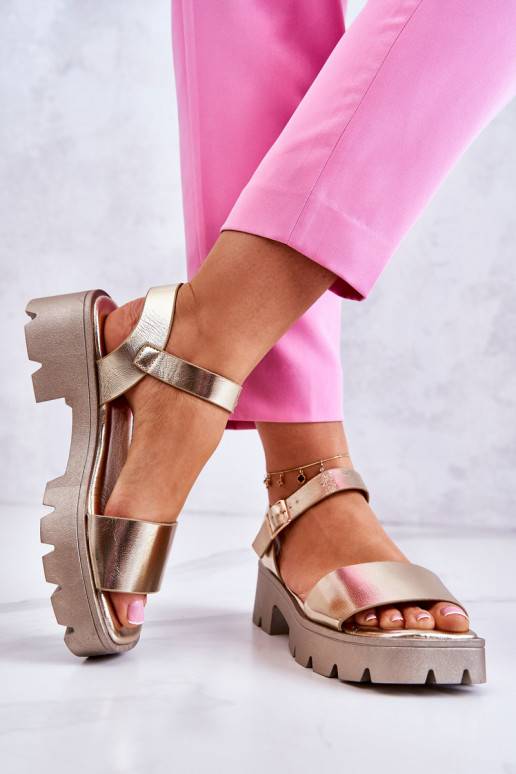 Sandali con tacco da donna in colore dorato Sovie
