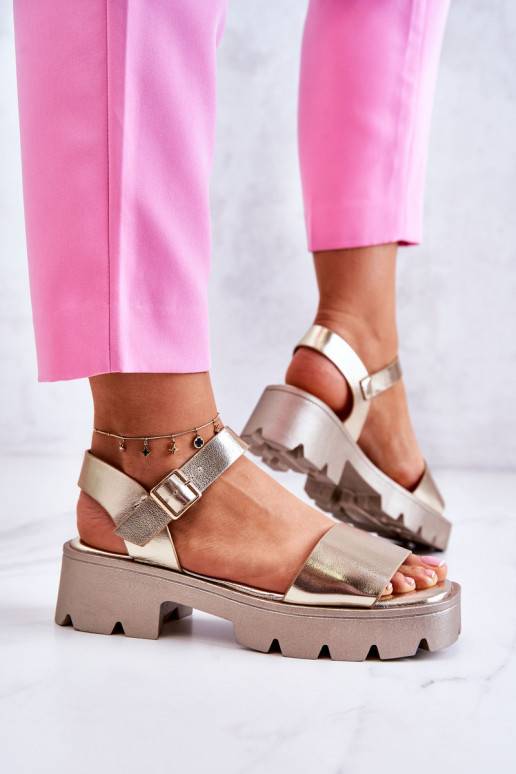 Sandali con tacco da donna in colore dorato Sovie