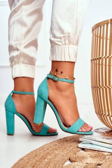 Sandali con tacco alto da donna in camoscio verde Anastasie