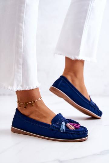 Mocassini con frange in blu...