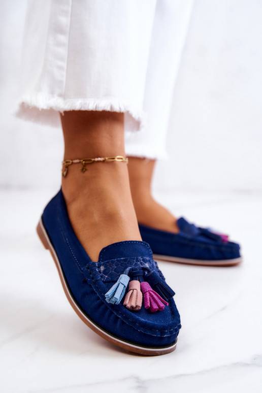 Mocassini con frange in blu navy di Laressa