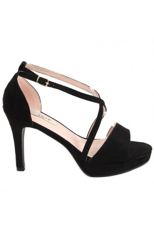 Sandali in camoscio nero con tacco sottile