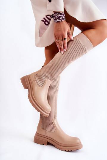 Stivali beige con tacco largo a righe Allys