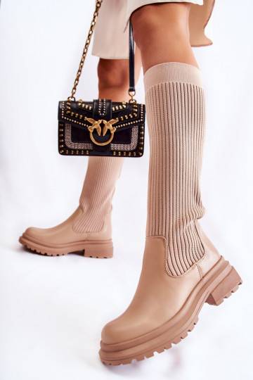 Stivali beige con tacco largo a righe Allys 2