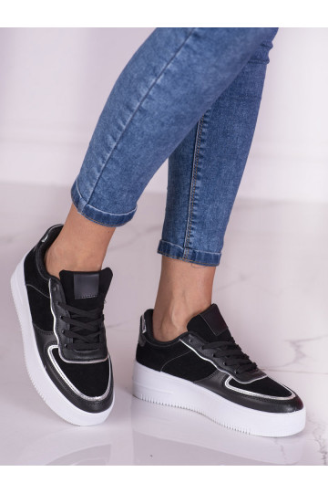 Scarpe da donna plateau alte colore nero con lacci Shelovet 2
