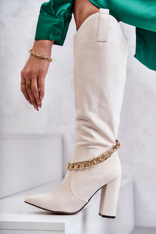 Stivaletti riscaldati con catene in colore avorio Jasmin
