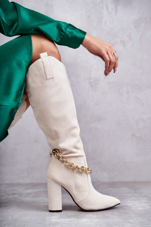 Stivaletti riscaldati con catene in colore avorio Jasmin