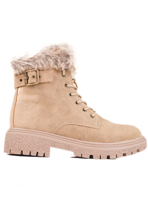 Stivali da donna beige scuro con pelliccia Shelovet