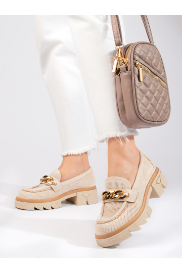 mocassini in camoscio con catena decorativa Shelovet beige chiaro