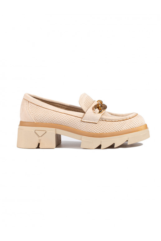 mocassini in camoscio con catena decorativa Shelovet beige chiaro