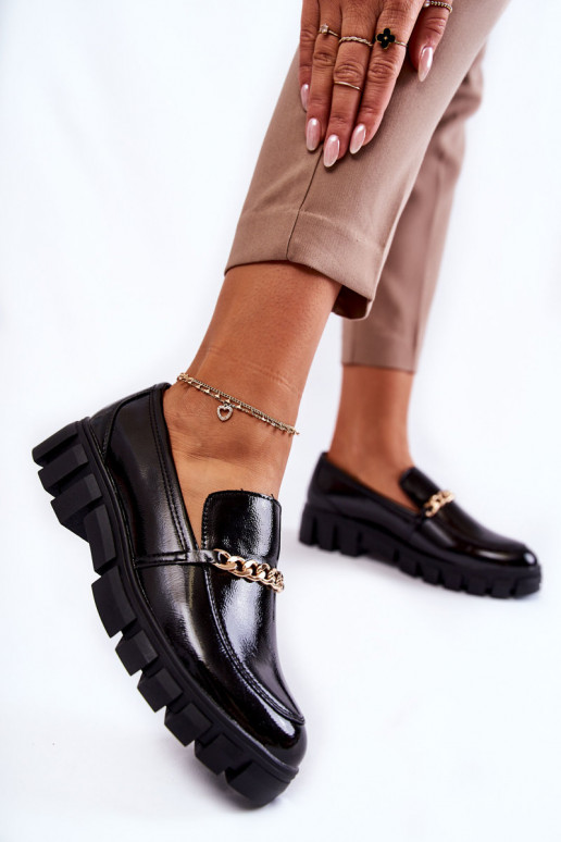 stivali in vernice con catene in nero Anne