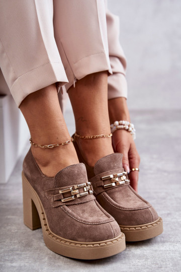 Stivali Jaime in camoscio beige con tacco grosso